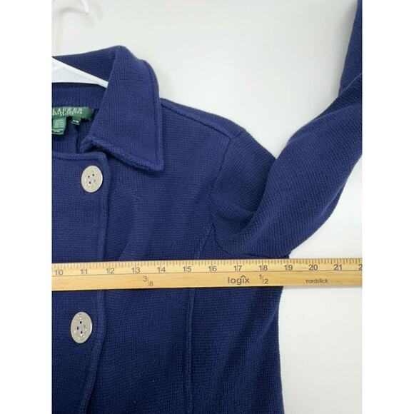 Lauren Ralph Lauren Womens Sweater Petite Medium Blue Double-Breasted Nautical - Picture 9 of 12